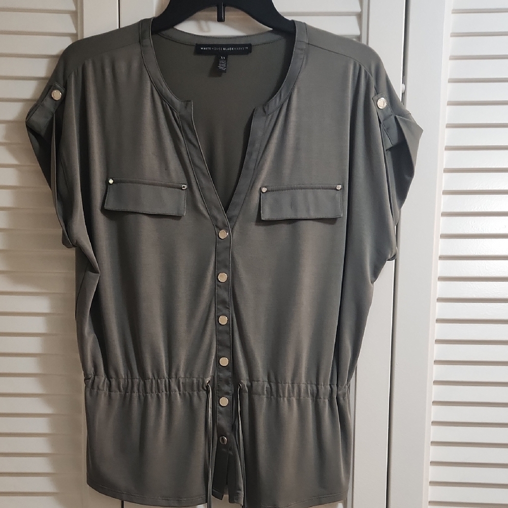 White House Black Market Button-Down Blouse in Olive, Never Worn
